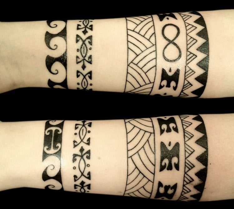 Polynesische-Maori-Tattoos-unterarm-frau-tribal-band