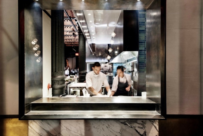 restaurant design offene küche new york marmor
