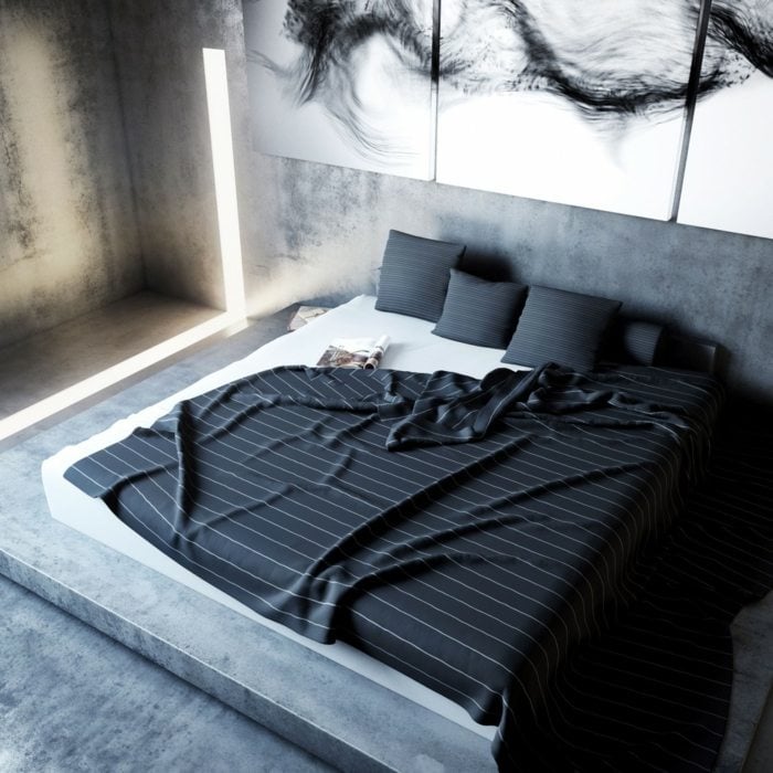 schlafzimmer idee design minimalistisch bett podest bettlaken
