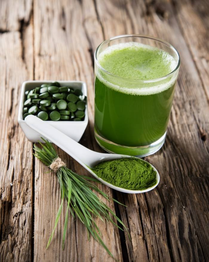 spirulina ernährung mit algen grün pulver tabletten getrocknet