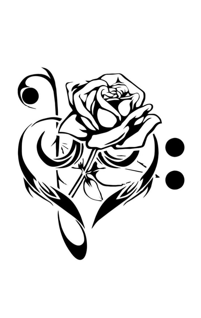 tattoovorlagen-musik-liebe-rose-notenschlüssel