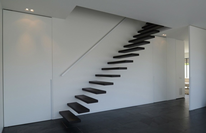 treppe design modern stufen schwarz schwebend flur