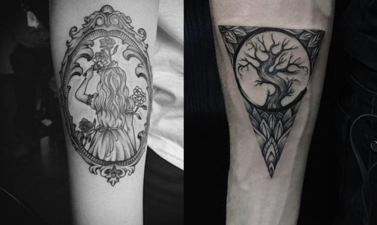 Unterarm Tattoo ideen-frau-mann-spiegel-madchen-baum