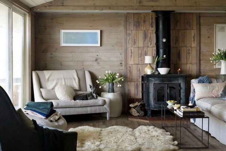 Wohnräume mit Kamin brennholz-vintage-skandinavischer-stil