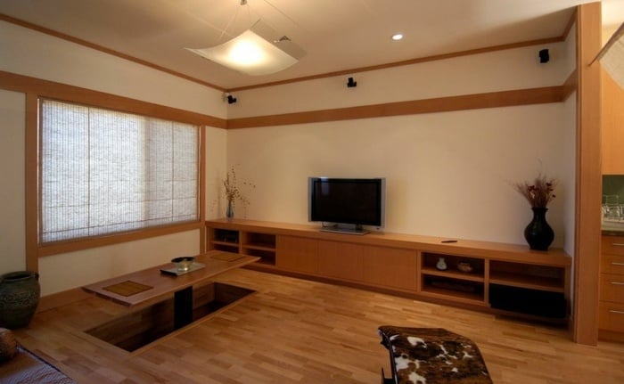 wohnzimmer esstisch lowboard fernseher japanisch boden