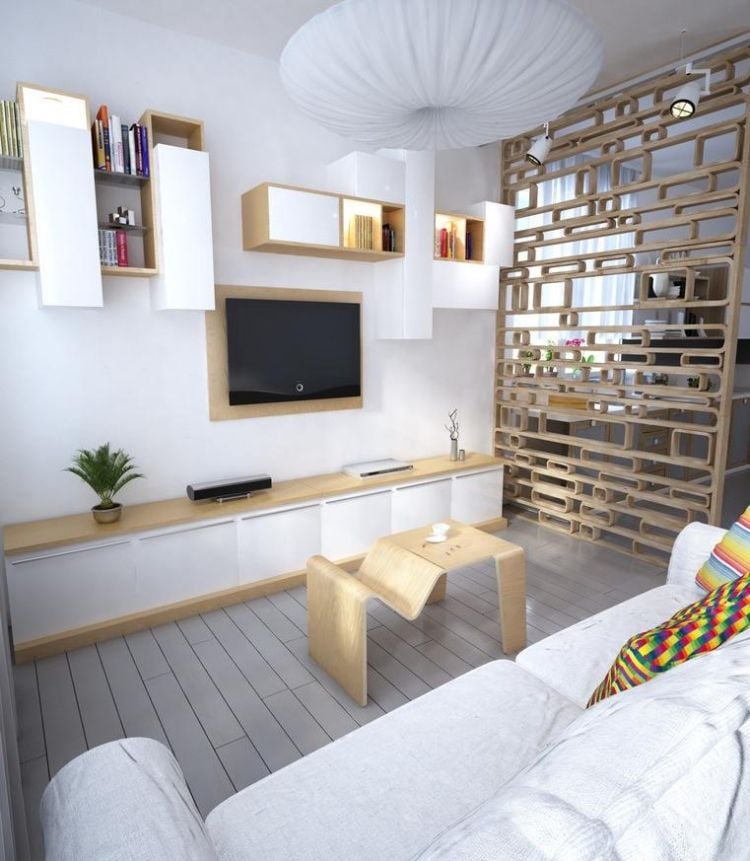 wohnzimmer-modern-einrichten-helles-holz-weiss-moebel-raumteiler