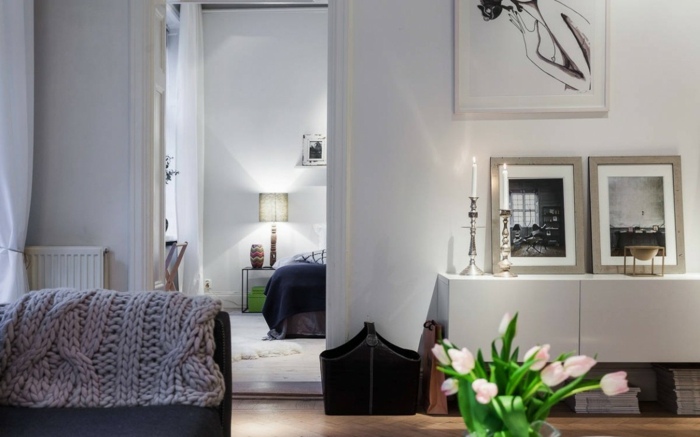 wohnzimmer schlafzimmer tulpen fotos sofa bett skandinavisches design