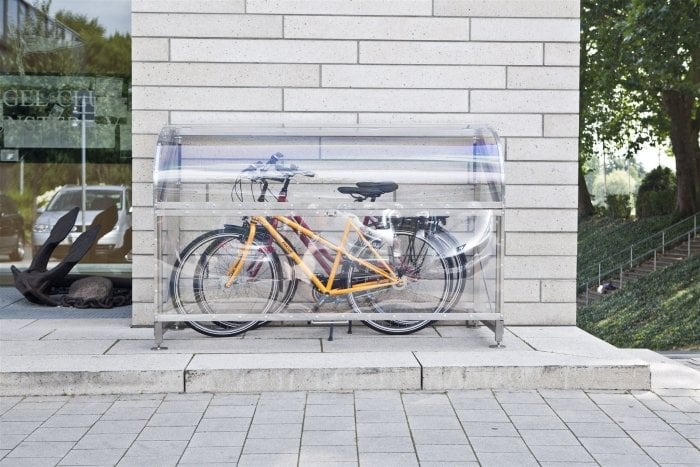Fahrradgarage-transparent-Modell-modern-praktisch-platzsparende-Ausführung