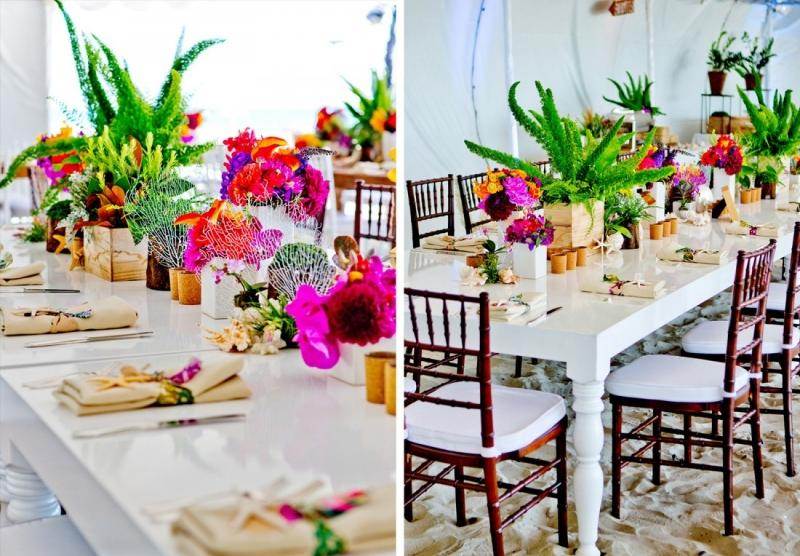 Heiraten-Strand-Tischdeko-frische-Blumen-Ideen