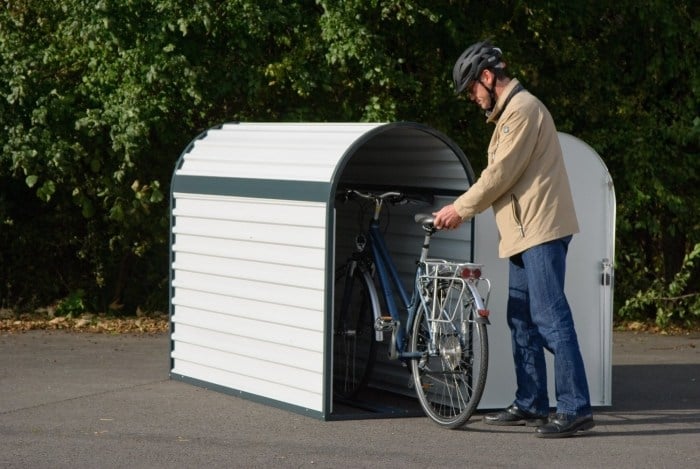 Kompakte-Fahrradbox-gewölbtes-Dach-Metall-verschließbar