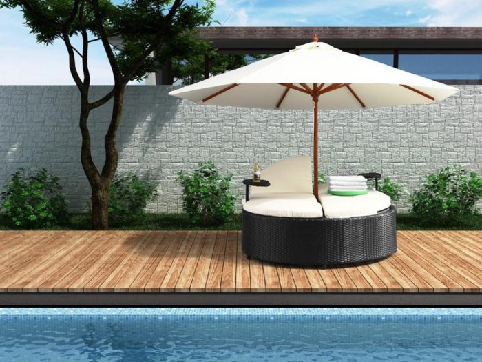 Lounge-Möbel-Daybed-mit-Sonnenschirm-verstellbare-Rückenlehnen
