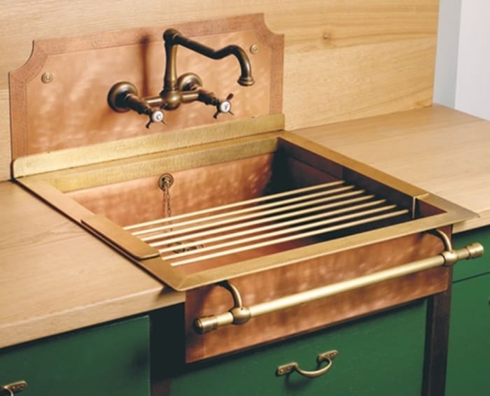 Messing-Spülen-Geschirrkorb-Küchenausstattung-wandmontiert-wasserhahn