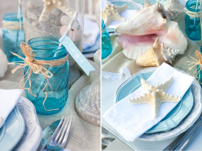 Strand-Braut-party-Tischdeko-Einweckglas-blau-festliches-Geschirr