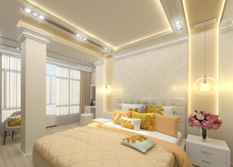 Wandbeleuchtung-ideen-schlafzimmer-indirekt-led-beige-orange-gelb