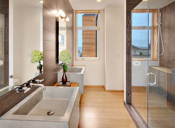 Waschbecken-Design-Beton-Holz-moderne-Ausstattung-Badezimmer