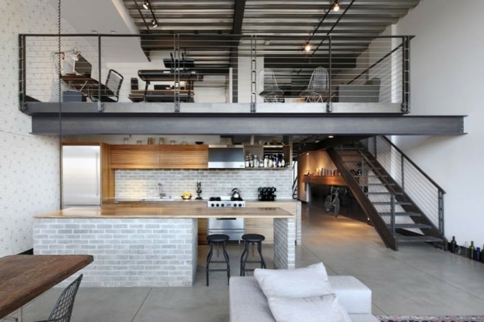 apartment im industriellen stil küche wohnzimmer etage treppe