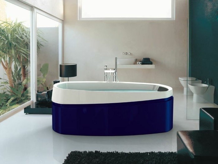 badezimmer design badewanne blau spa modern