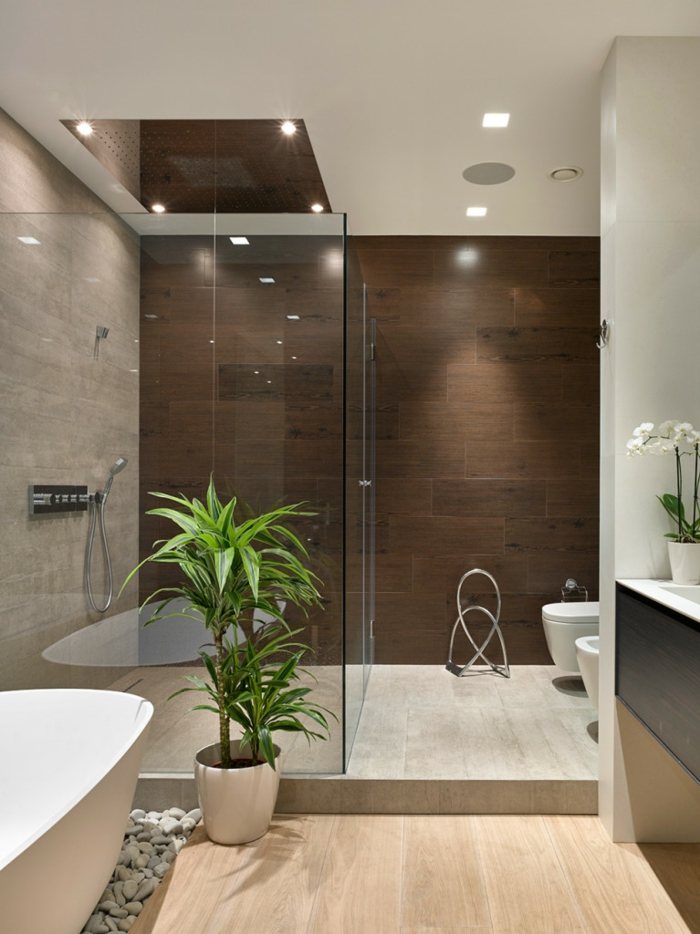 badezimmer design wohnung braune fliesen dusche wanne