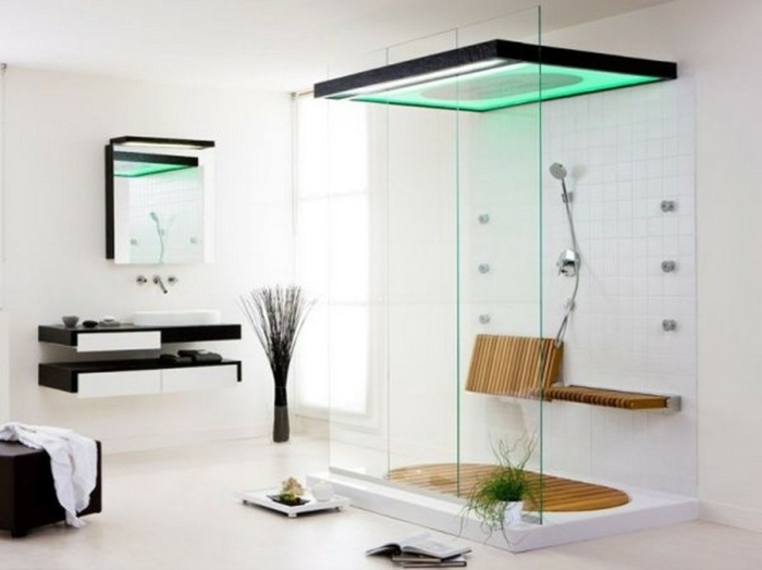badezimmer dusche modern glas beleuchtung grün wellness bad