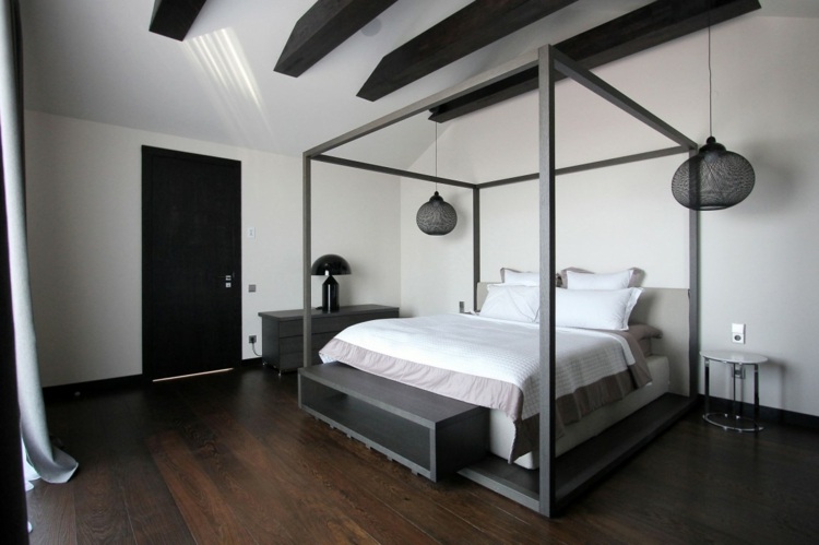 bett design idee penthouse schlafzimmer nachttisch balken