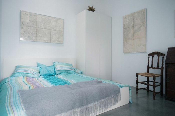 blaues schlafzimmer design haus schweden komfort stuhl holz
