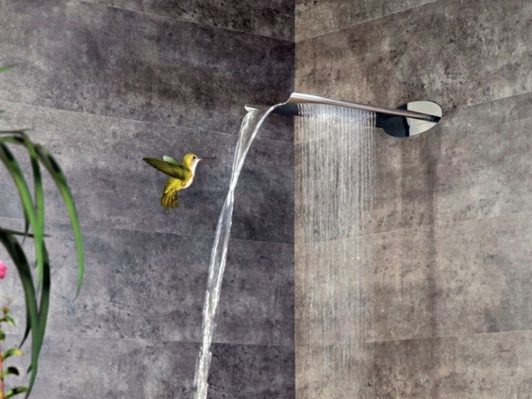 design modern bad armaturen dusche wasserhahn strahl kolibri pflanze grau