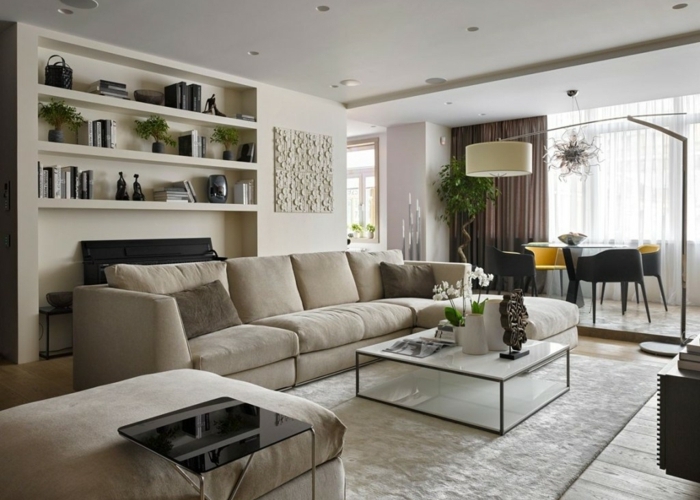design wohnzimmer modern atmosphäre gemuetlich sofa beige teppich