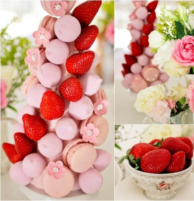 dessert turm erdbeeren süßigkeiten blumen rosen hochzeit deko