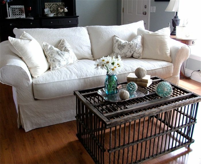 diy couchtisch käfig vintage wohnzimmer sofa weiß