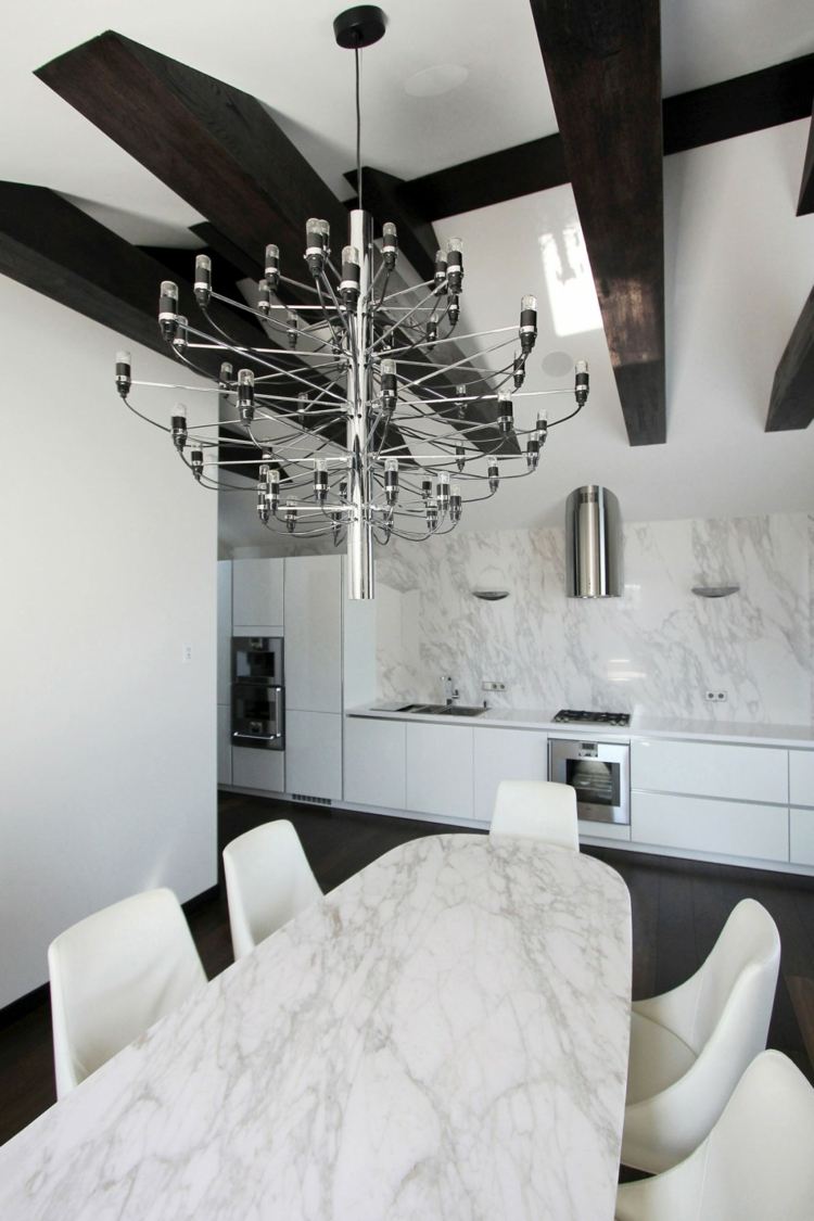 essbereich kueche ofen marmor tisch weiss luxus design penthouse
