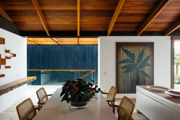 esszimmer modern esstisch stühle wandbild palme haus design