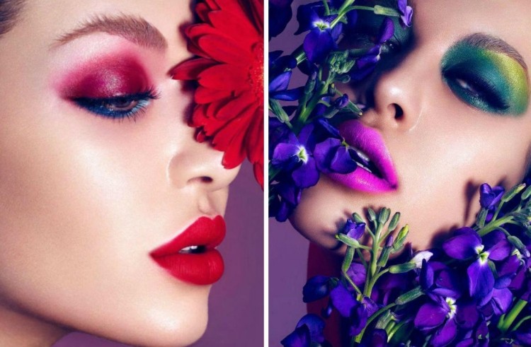fruhlings-make-up-knallrosa-violett-lippen-rote-blau-gruene-lidschatten