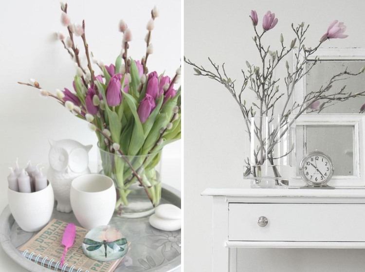 Frühlingsdeko mit Zweigen zweige-tulpen-magnolia-zweige-vase
