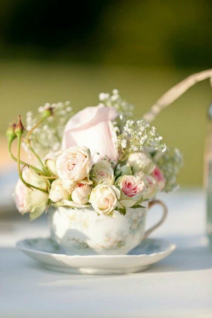 garten braut party rosen tasse vase elegant weiß