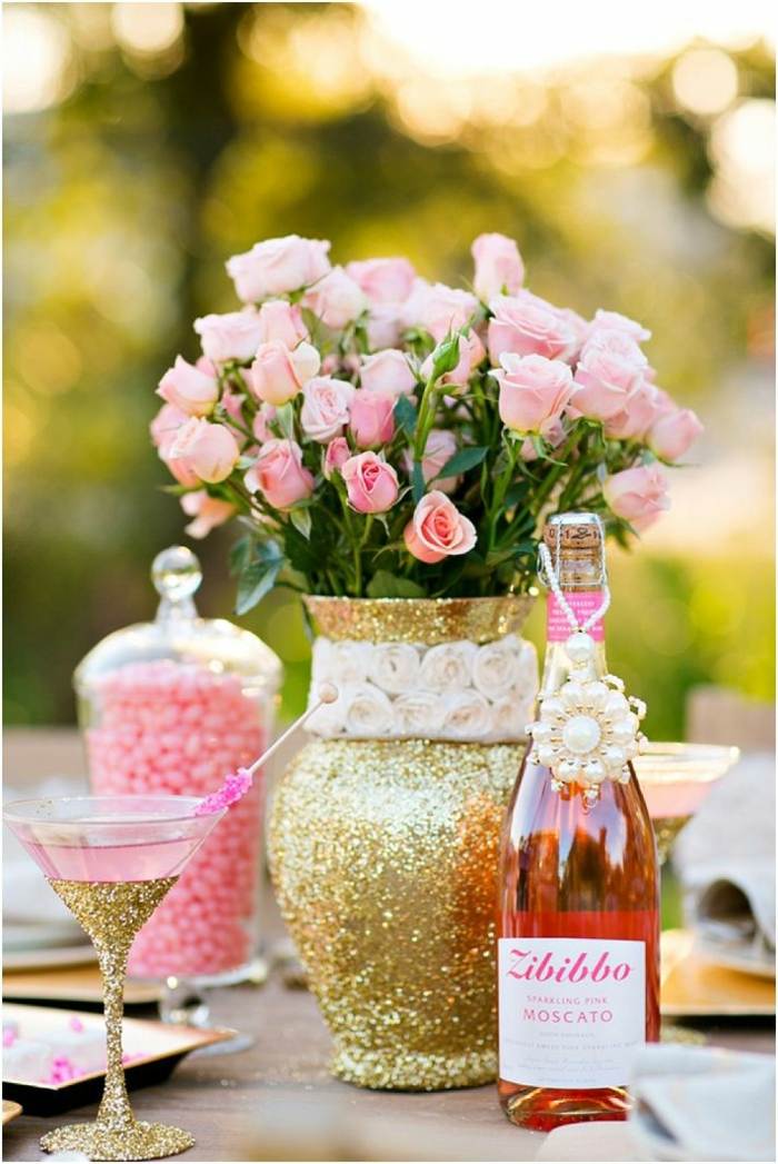 garten braut party tisch dekoration vase gold rosen