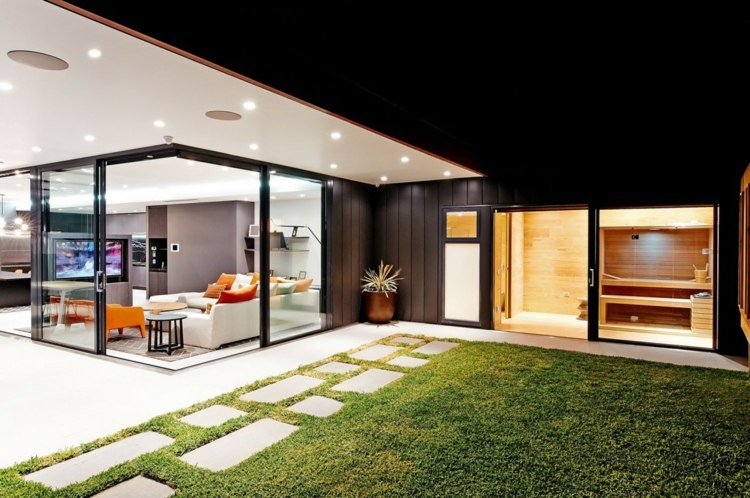 garten idee rasen wohnzimmer fensterfront moderne haus design