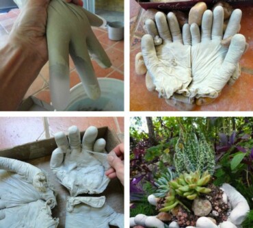 gartendeko aus beton anleitung haende handschuhe gummi idee