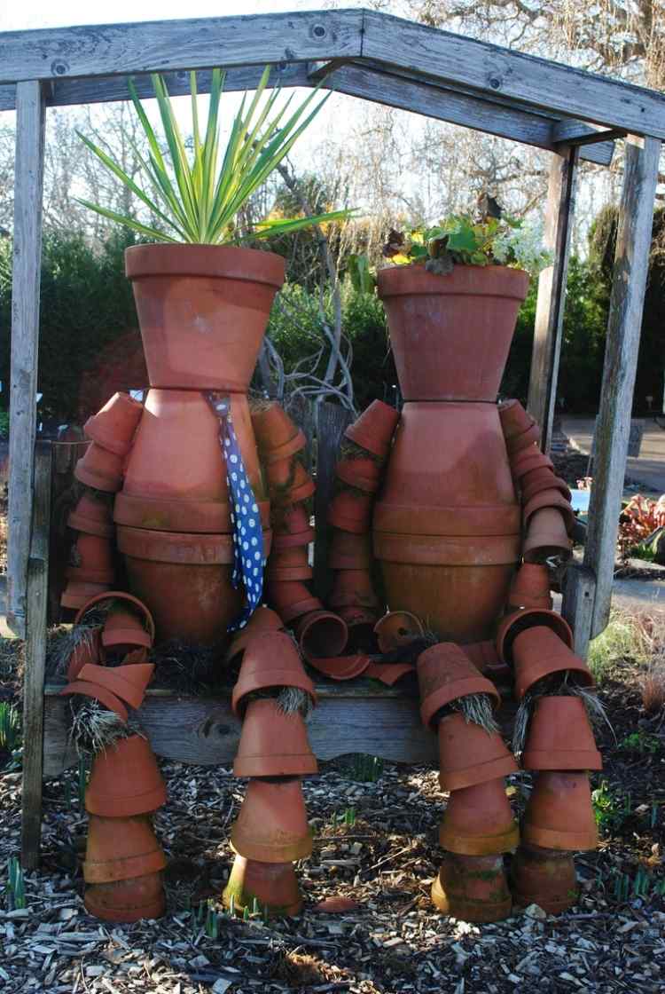 Gartendeko aus Tontöpfen basteln-menschenfiguren-nicht-bemalt