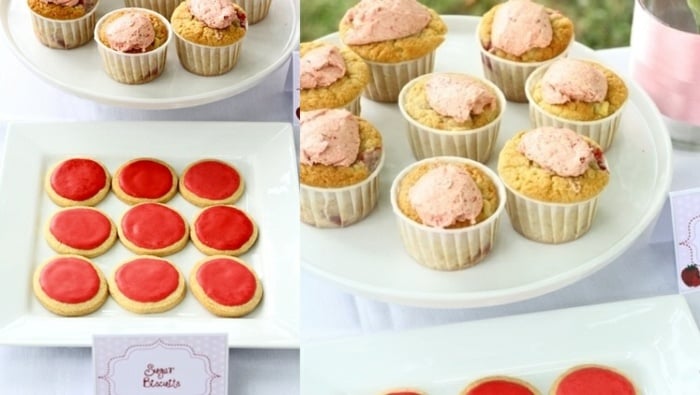hochzeit muffins kekse erdbeeren thema teller dessert