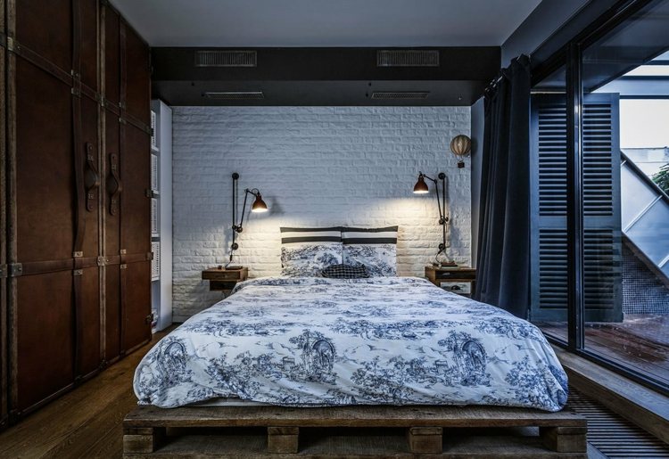 industrieller stil schlafzimmer aus holz loft paletten bett