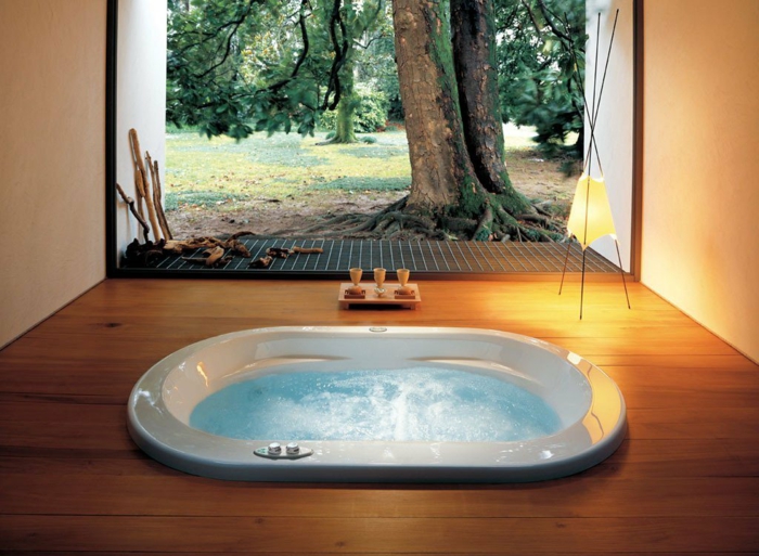 jacuzzi badezimmer fußboden parkett fenster design ausblick