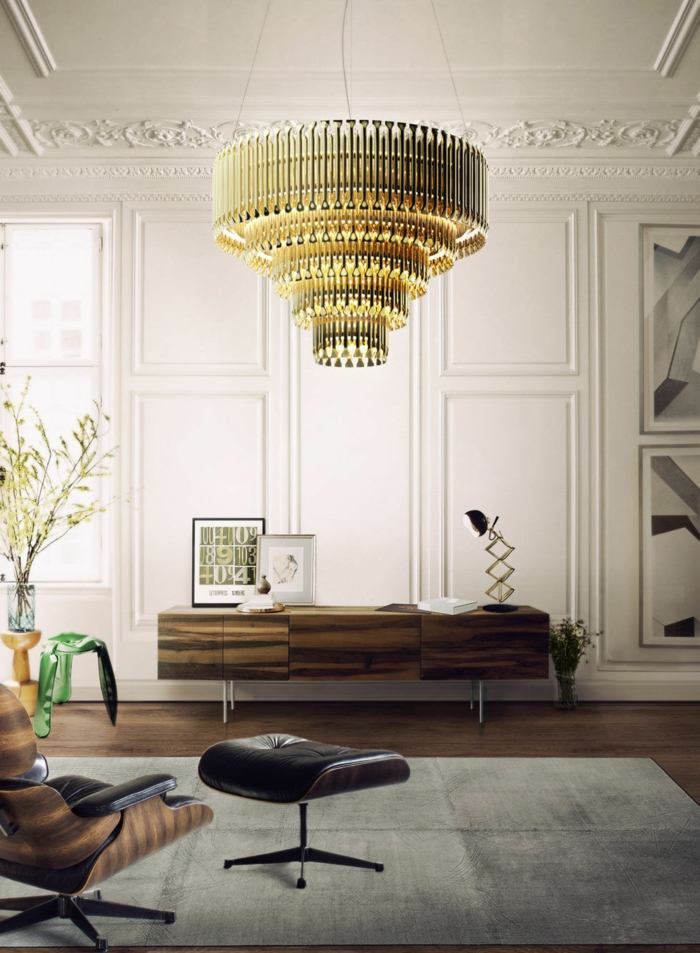 kronleuchter lampen design elegant messing wohnzimmer sessel sideboard