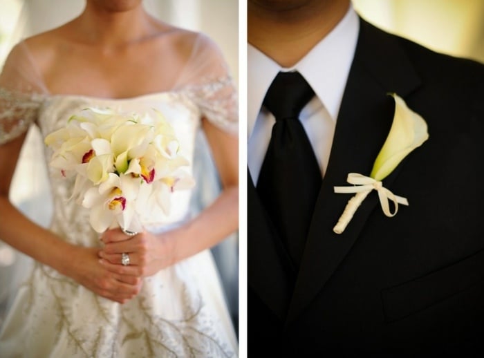 lilien weiß pink anzug bräutigam brautstrauß hochzeitskleid