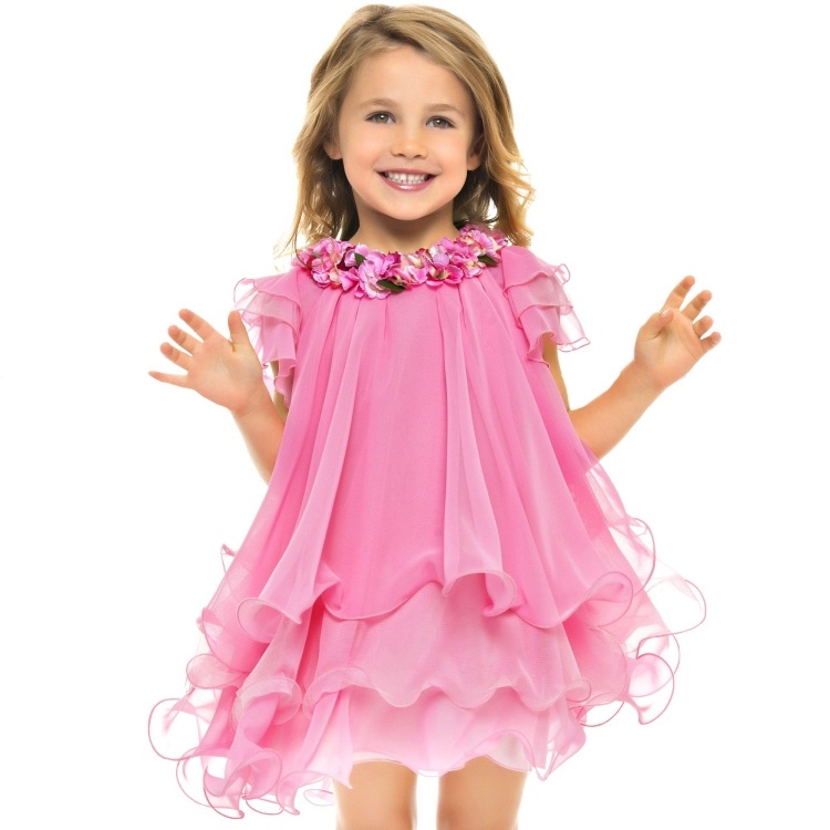 mode-kleine-madchen-fruhjahr-sommer-2015-lesy-Pink-Chiffon-tuell-kleid-florale-applikation