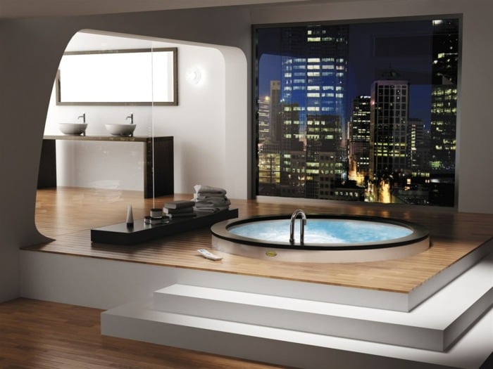 modernes badezimmer design whirlpool bodeneben stufen fototapete