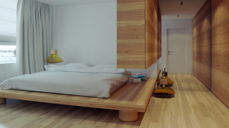 modernes schlafzimmer aus holz parkett laminat flur wandverkleidung