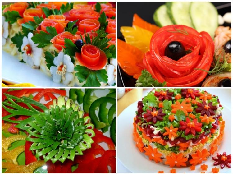 Obst und Gemüse schnitzen salat-dekoration-tomaten-karotten-schnittlauch