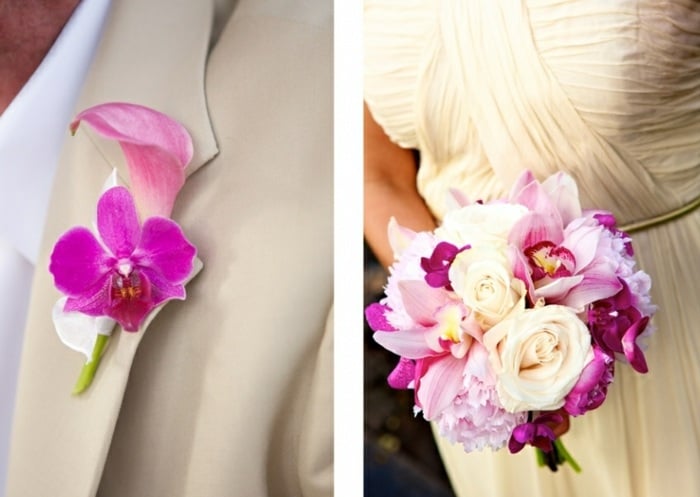 orchidee pink brautstrauß design ansteckblume lilie