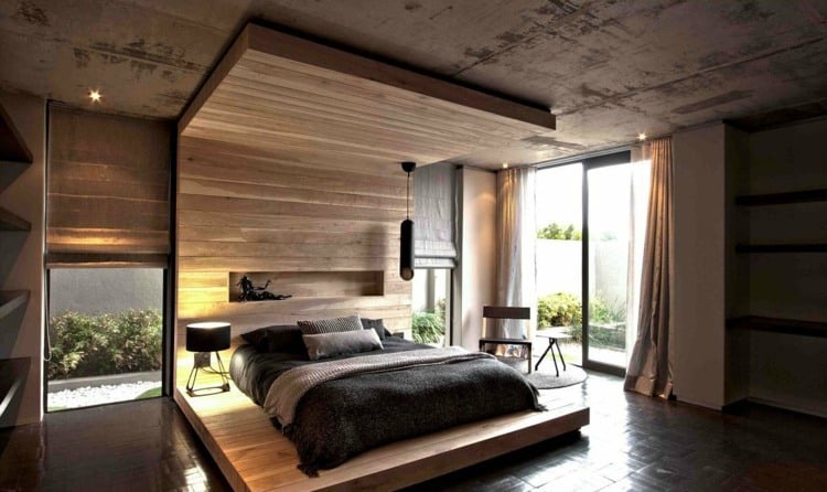 podest holz kopfbrett decke schlafzimmer design modern terrasse