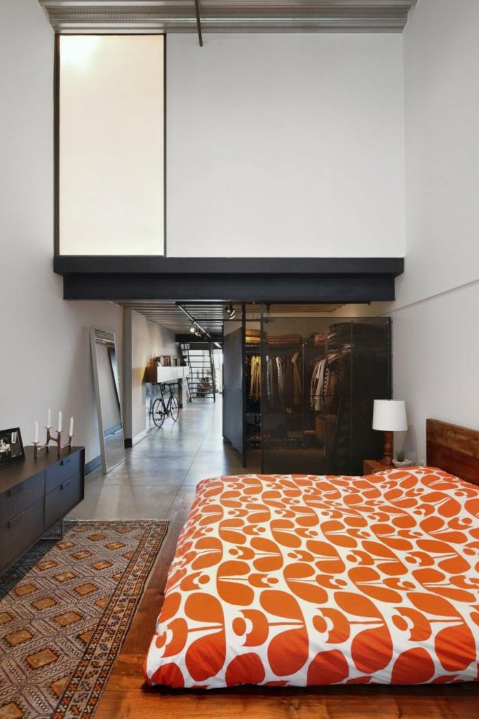 schlafzimmer apartment industriell stil bett design einrichtung